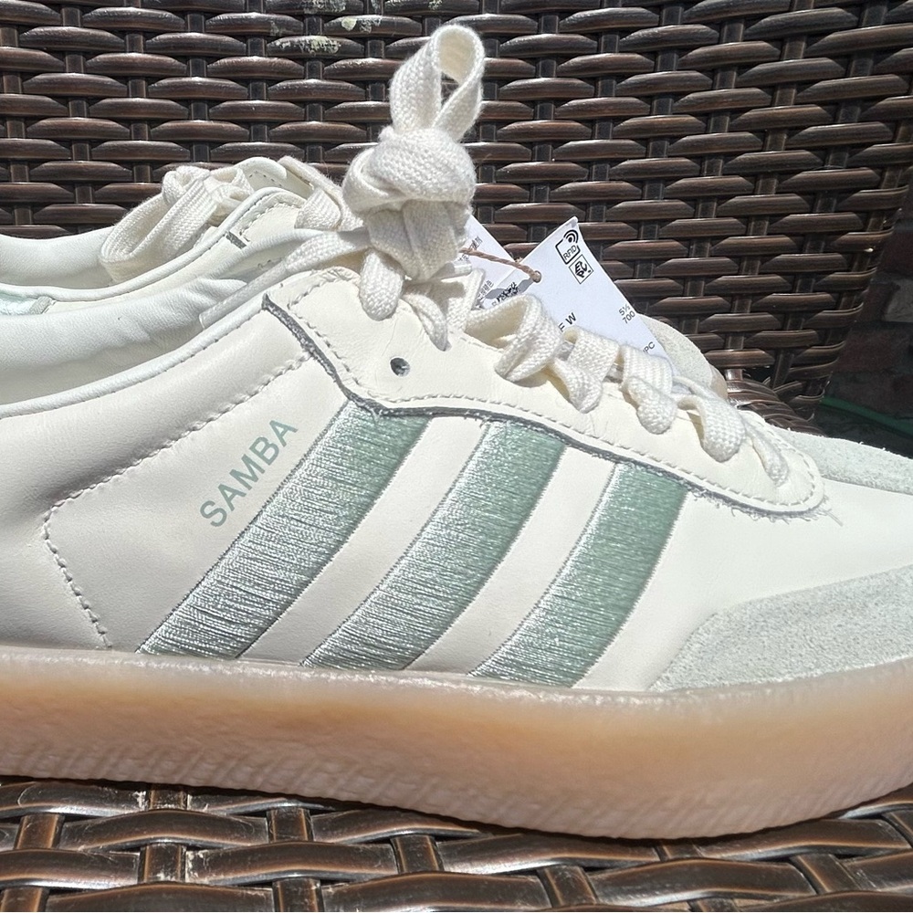 Adidas Samba White and Mint Green Shoes